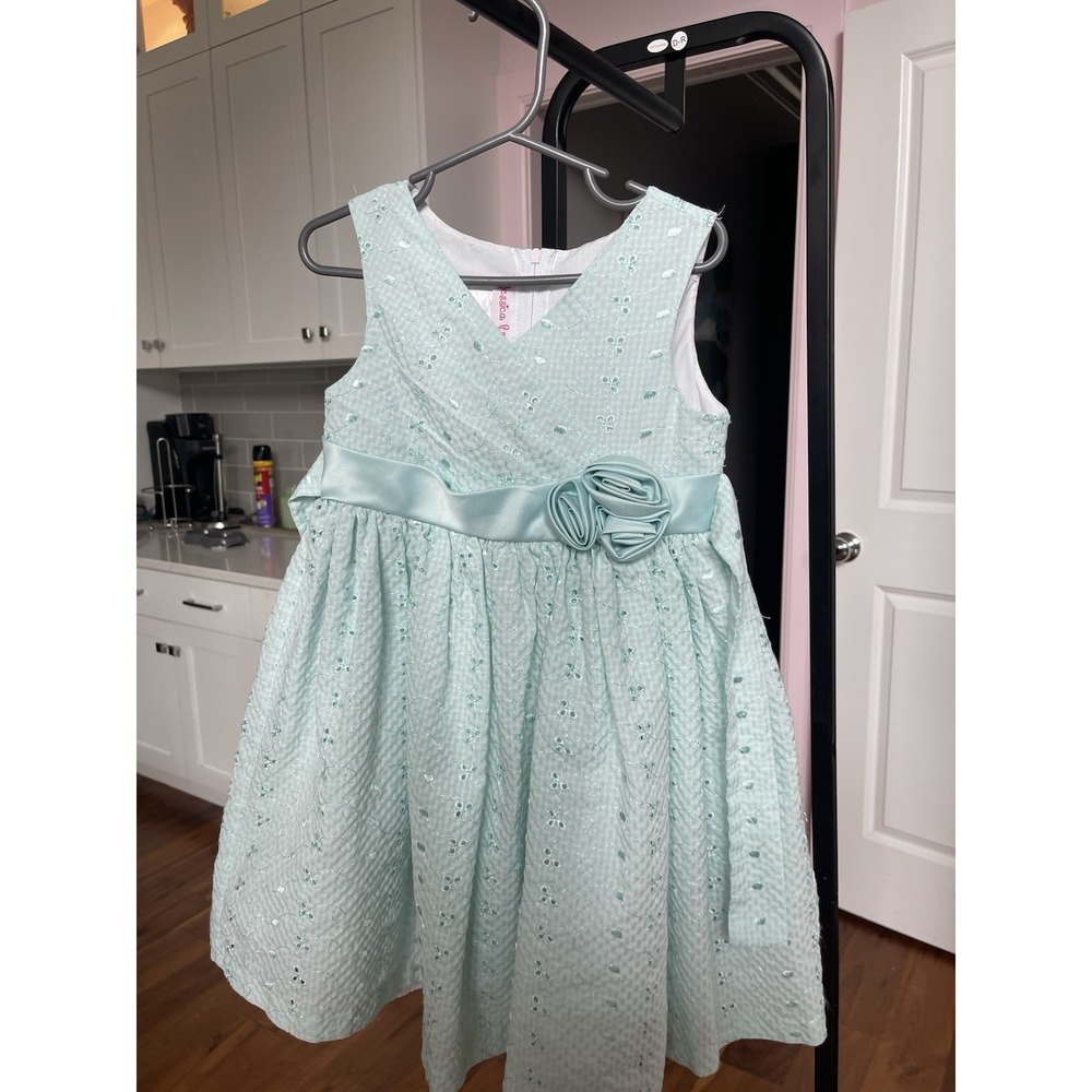 Jessica Ann Girls Light Blue A-Line Gingham Bow Sleeveless Dress Size 5